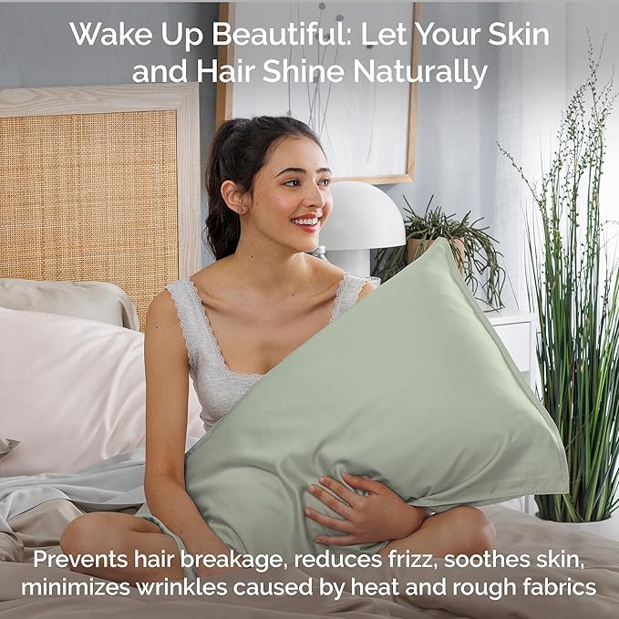 Pillow Cases Queen Size Set of 2 Pillowcases 100% Viscose from Bamboo Cooling Pillowcases, Soft & Breathable Pillow Case with Envelope Closure, Green Pillow Cases (Sage)