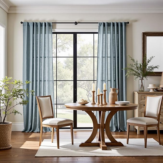 jinchan Blue Linen Blend Curtains 84 inch Length 2 Panels for Bedroom Living Room, Light Filtering 50 inch Wide Farmhouse Drapes with Rod Pocket Back Tab(50W x 84L, Blue)