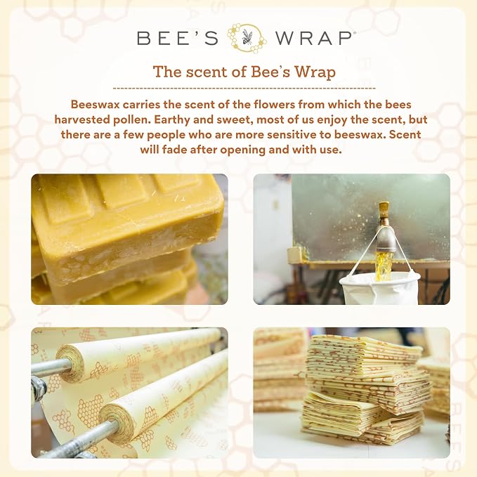 Bee's Wrap Beeswax Wraps for Food - 3 Pack of Assorted Beeswax Wraps - Small, Medium & Large Wrap - Plastic Free Made in USA Reusable Natural Food Wrap - Meadow Magic Print