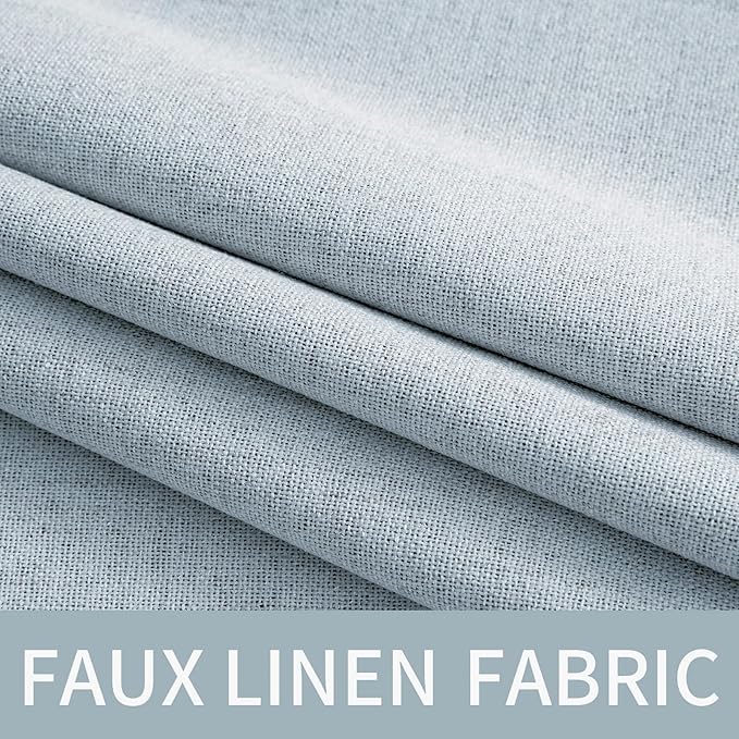 MIULEE 100% Blackout Linen Textured Curtains for Bedroom Solid Thermal Insulated Chambray Blue Grommet Room Darkening Curtains & Drapes Luxury Decor for Living Room 52 x 108 Inch (2 Panels)