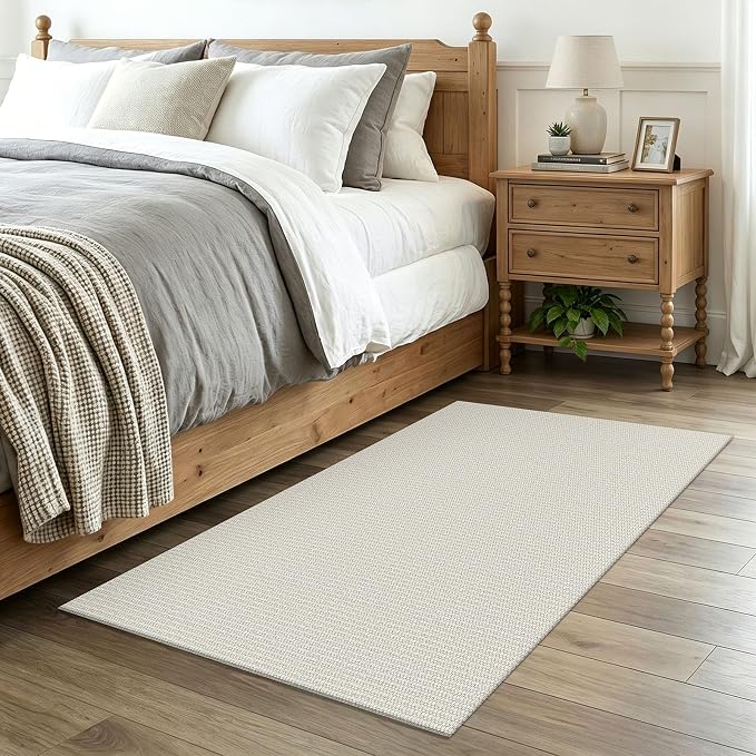 EARTHALL Washable Area Rug 3x4 Ft Non Slip Rugs for Entryway Braided Rubber Backed Throw Rugs Door Mat Indoor Outdoor Entrance Cotton Woven Rug for Kitchen Foyer Front Door Living Room, Cream/Grayish