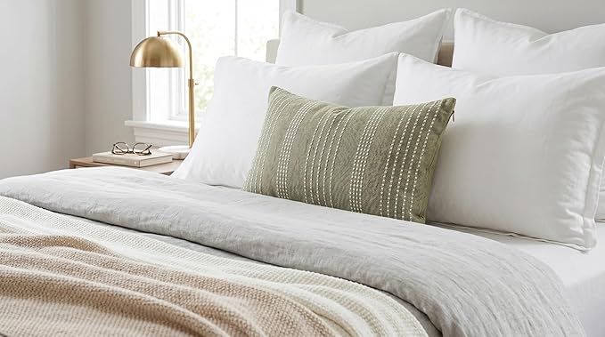 SanVia Cotton Lumbar Pillow Covers 22x14 — Handwoven Jacquard Texture, Fade-Resistant, No Pilling — Hidden Zipper, Decorative Throw Pillow Covers for Couch, Bed — No Insert (Farmhouse, Green)