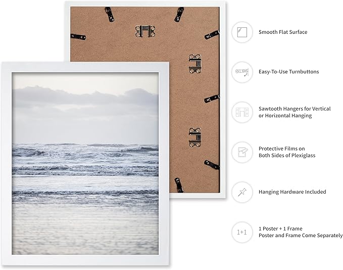 Monem Art Pastel Ocean Waves Seascape Photography Print - Minimalist Coastal Landscape Art Poster - Wall Decor for Living Room, Bedroom or Office - 16x20 White Framed Wall Art by Mareike Bohmer