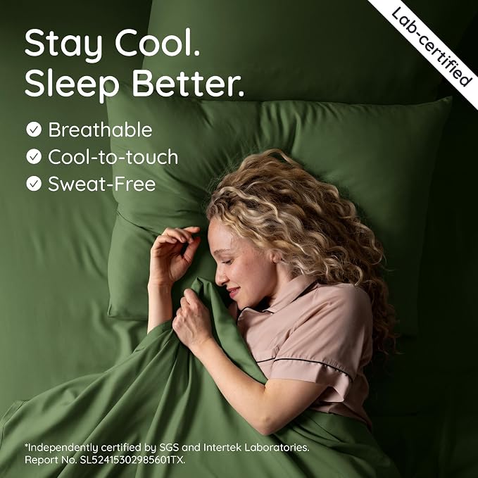 Bambaw 100% Viscose Derived from Bamboo Pillow Cases Queen Size Set of 2, Queen Cooling Pillow Cases with Envelope Closure, Breathable & Super Soft, Anti Acne Pillowcases (Olive)