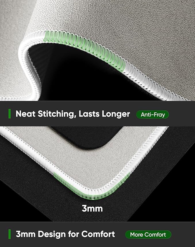 ALOANES Beige Waterproof Desk Mat, Large, with Extended Mouse Mat, Office Desk Protector with Anti-Slip Base, Stitched Edge, Grain Jacquard Surface, Perfect for Gamer, Home, XL,11.81"x27.56"x0.12'