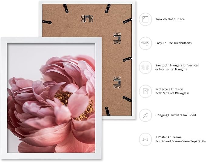 Monem Art Blush Pink Peony Print - Minimalist Floral Photography Poster - Wall Decor for Living Room, Bedroom or Office - 16x20 White Framed Wall Art by Mareike Bohmer