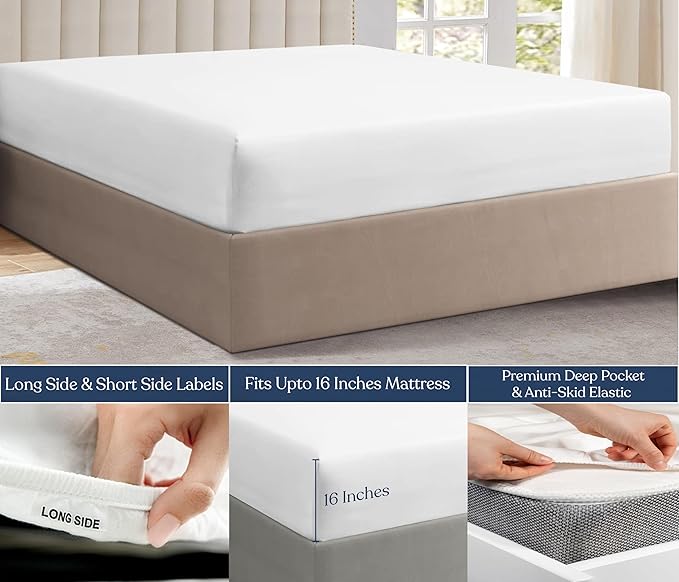 GOTS Certified 100% Organic Cotton Sheets, 400TC Long Staple Cotton, Ultra Soft Silky, Moisture-Wicking, Smooth & Breathable, with Elasticized Deep Pocket