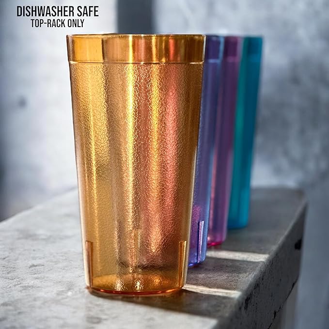 Oojami Set of 24 Plastic Tumblers, 20-Ounce Reusable Cups, BPA-Free & Shatterproof, Stackable Restaurant-Style Drinking Glasses for Water, Juice, and Everyday Use, Dishwasher Safe 20 oz