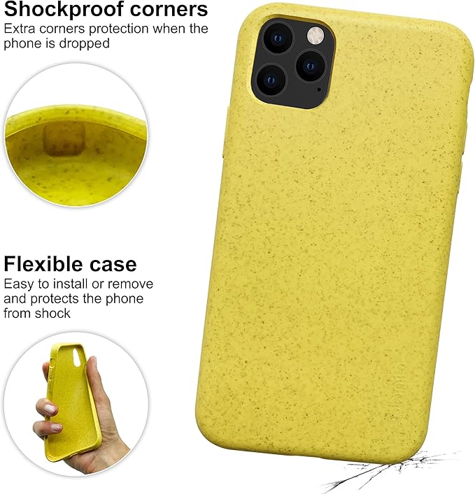 eplanita Eco Mobile Phone Case Compatible with iPhone 11 Pro, Plant Fiber, Drop Protection Cover, Durable and Sustainable (for iPhone 11 Pro, Yellow)