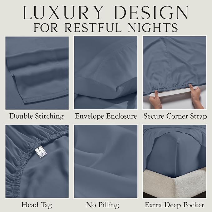 KARISSA MAE Pure Viscose from Bamboo Queen Size Pillowcase Set | 100% FSC Certified | Luxuriously Soft | Cooling | [Slate Blue]