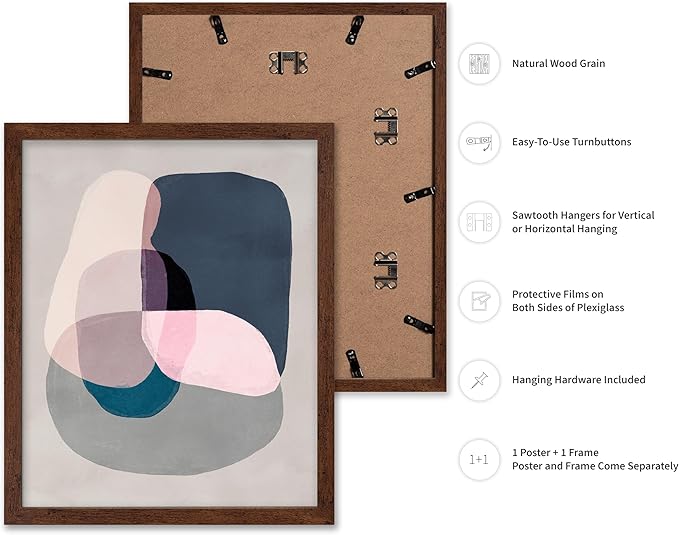 Monem Art Pastel Abstract Color Block Painting Print - Scandinavian Minimalist Art Poster - Wall Decor for Living Room, Bedroom or Office - 8x10 Brown Framed Wall Art by Mareike Bohmer