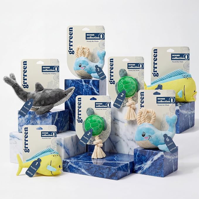 Ocean Collection Dog Toys | Jumbo Sized Mandi The Mahi Mahi | Cute, Durable, & Sustainable Plush Chew Toys for Dogs 50 lbs & up | Eco Friendly & 100% Recycled Materials