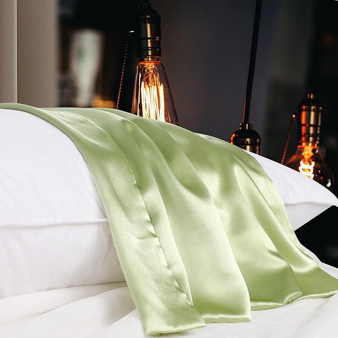 uxcell 1 Pack 100% Charmeuse Pure Silk Pillowcase for Hair and Skin, 350TC 19 Momme Soft Breathable Pillow Case with Hidden Zipper, Fruit Green Silk Pillowcase Travel (14x20inch)