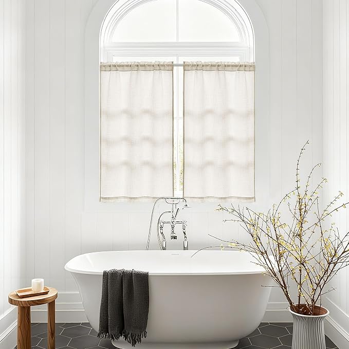 2 Panels 36 Inch Half Kitchen Curtains Sets for Bathroom RV Campers, Farmhouse Natural Linen Drapes Non-See-Through Privacy Short Windows Curtains 36 Inch Length Rod Pocket W30xL36