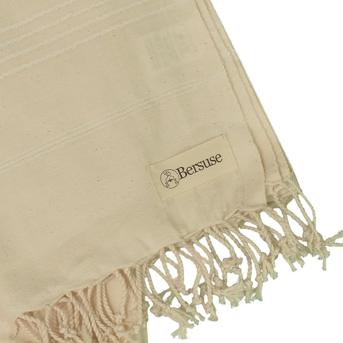 Bersuse Towels Anatolia XL Beach Blanket Throw Blanket Turkish Towel 100% Cotton Extra-Large Quick-Dry Lightweight Premium Peshtemal Towel - 61x82 Inches, Natural