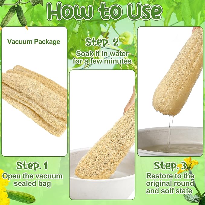 6 Pack Natural Loofah Sponge 13.8-15.7 Inch for Kitchen Bath & Body Scrub Organic Exfoliating Sponge for Dishes Skin Men Women