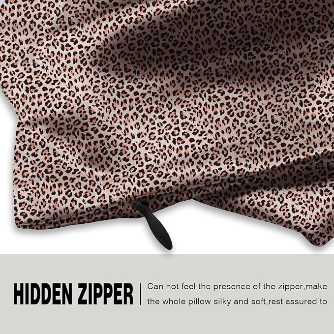 Mulberry Silk Pillowcase for Hair and Skin King Size Leopard Print Silk Pillow Cases with Zipper Soft Breathable Smooth Cooling Silk Pillow Covers for Sleeping (Taupe Leopard, 20"X 36",1Pcs)