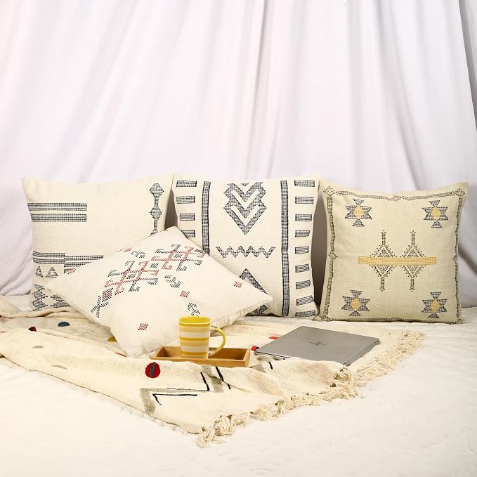 Trade Star 100% Cotton Pillow Covers Sabra Kilim Farmhouse Throw Pillow Handwoven Pillowcase Premium Cushion Case Set of 4 Handloomed Cushion Covers Designer Pillow Shams (Sabra 2)