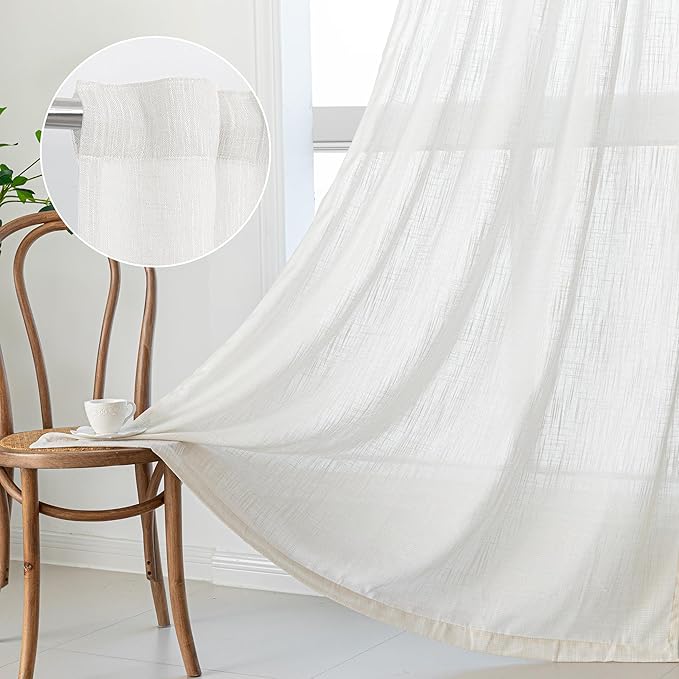 MYSKY HOME Natural Living Room Curtains Boho Semi Sheers Light Filtering Back Tab Privacy Drapes for Patio Pergola Gazebo Nice Vertical Elegant Style, Beige White, 50 x 95 Inches, 2 Panel Sets