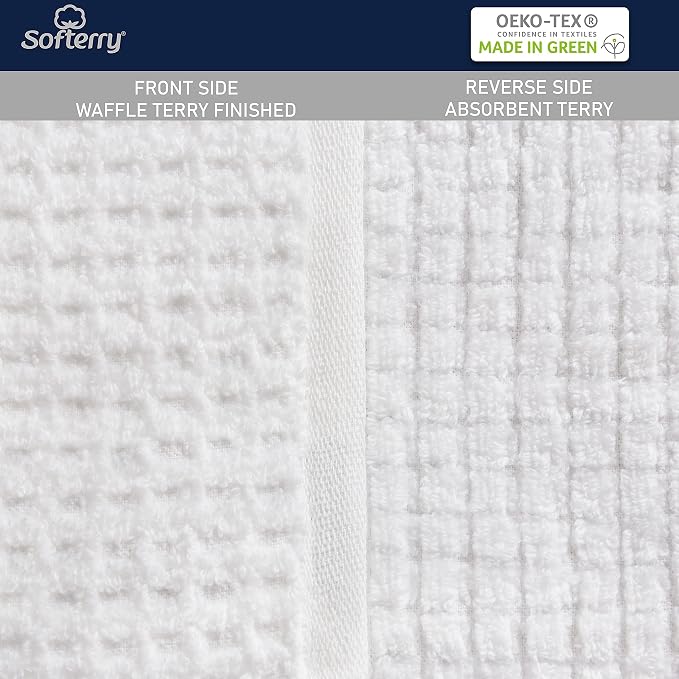 Softerry Waffle Bath Towel Set - 100% Soft Cotton - Plush and Extra Absorbent - Luxury Hotel & Spa Quality - Fade Resistant - Eco-Friendly (White, Set of 4 Bath)