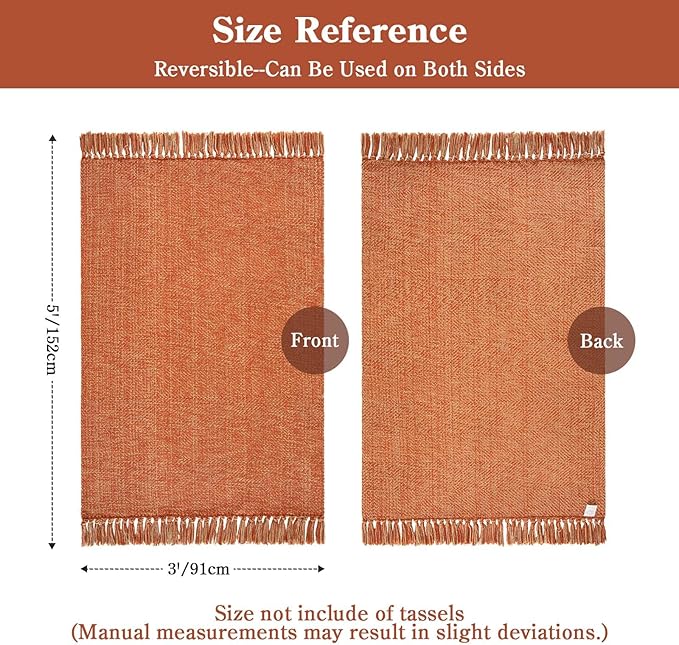 Collive Washable Area Rug 3' x 5', Modern Woven Kitchen Rugs, Terracotta Braided Cotton Rug Indoor Door Mat Throw Carpet for Entryway Living Room Nursery Laundry Room