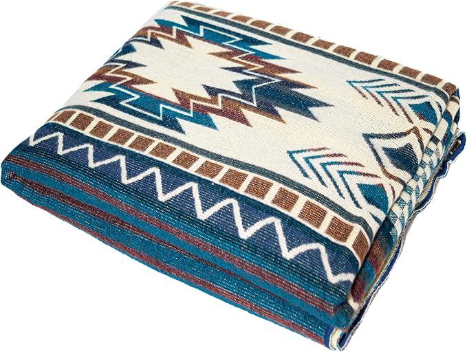 Alpaca Wool Throw Blanket, Native Design Wool Blanket, Throw Aztec Pattern Alpaca Wool Throw Blanket (Blue, Throw 78"x48")