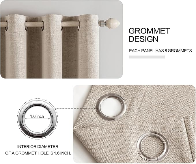 MIULEE 100% Blackout Linen Textured Curtains for Bedroom Solid Thermal Insulated Taupe Grommet Room Darkening Curtains & Drapes Luxury Decor for Living Room 52 x 108 Inch (2 Panels)