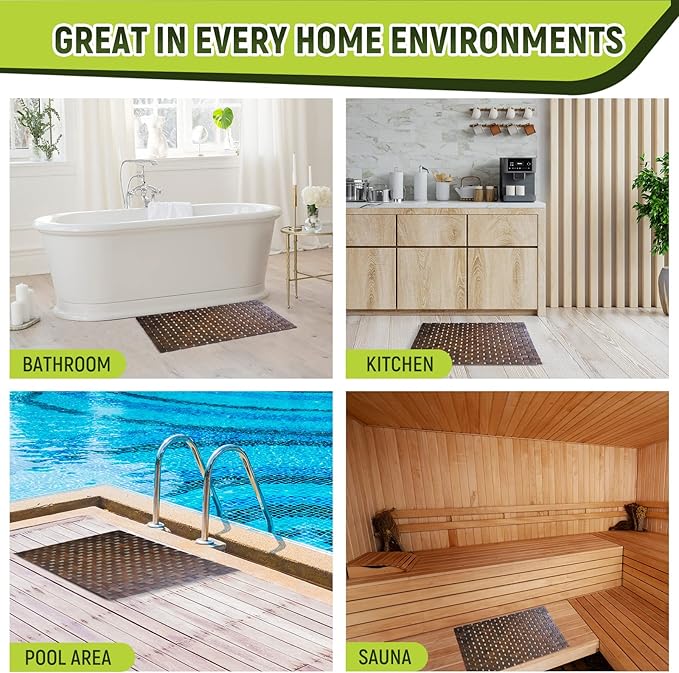 Gazechimp Bamboo Wood Bath Mat, Bathroom Mat, Bathmat Kitchen Rugs for Bathtub, Sauna and Shower, Brown