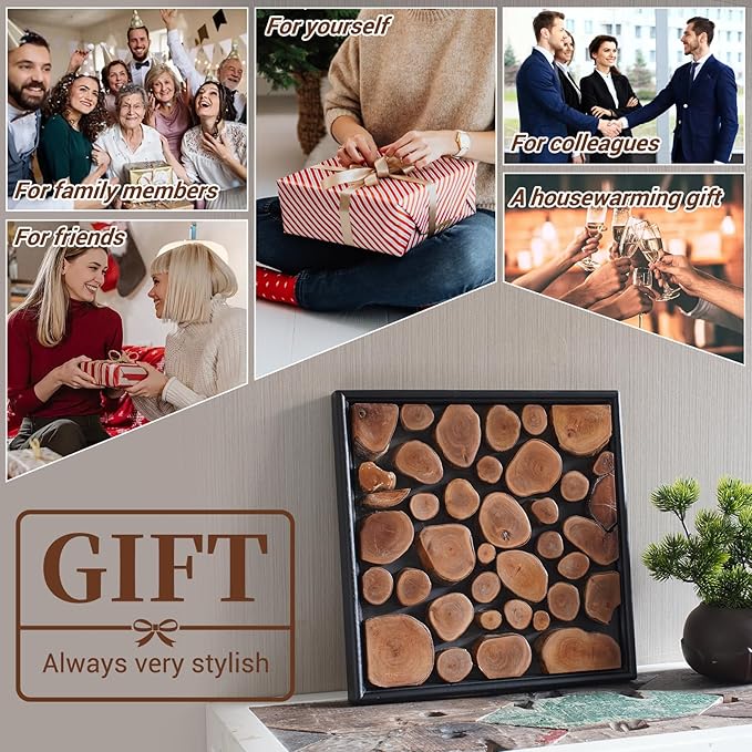 DQQWood 3D Handmade Artistic nature colored Iychee wood moasic Decorative painting. Housewarming gift decorative painting.Home Decor, Living Room Wall Painting.12.99" x 12.99"