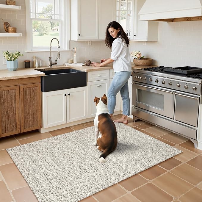 Collive Area Rugs 4x6, Farmhouse Machine Washable Living Room Rug Boho Woven Cotton Bedroom Rugs, Tan Modern Dining Room Rug Non Slip Indoor Carpet for Nursery Bedside Entryway Office