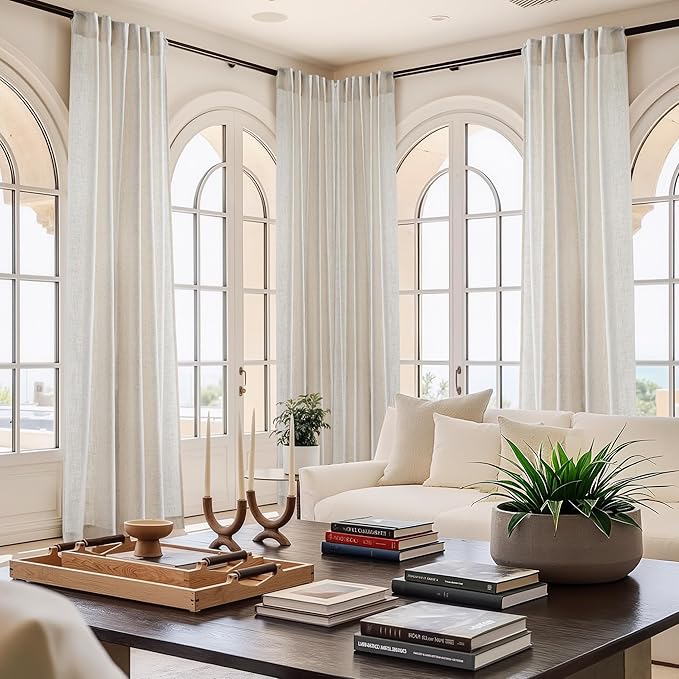 NICETOWN Linen Long Curtains 120 Inch Length 2 Panels Set for Living Room, 55" Wide Thick Flax Linen Blend Privacy Drapes Rod Pocket & Back Tab with Light Filtering for Bedroom/Farmhouse
