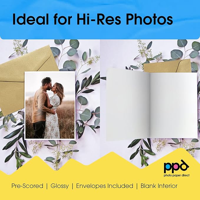 PPD Greeting Card Paper, Printable Greeting Cards for Inkjet Printer, 8.5 x 11 Blank Half Fold to 5.5 x 8.5 Custom Cards for Birthday, Wedding, Invitations, Thank You Note, Instant Dry (50 Sheets)