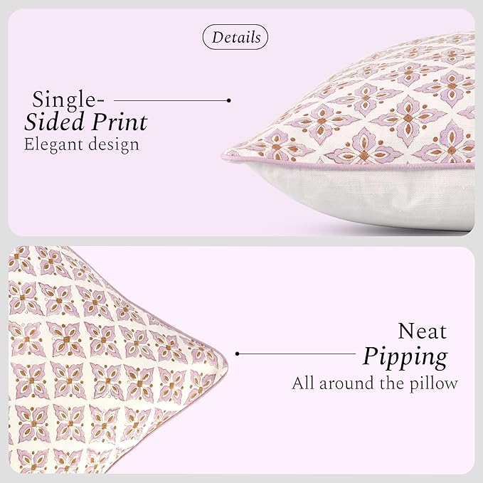 CPC Throw Piping Pillow Covers for Couch, 24x24 Inch Pillows for Living Room, 100% Cotton Boho Cute Outdoor Pillows, Flower Cushion Covers Gift for Spring, Easter - Vintage Damask Rose