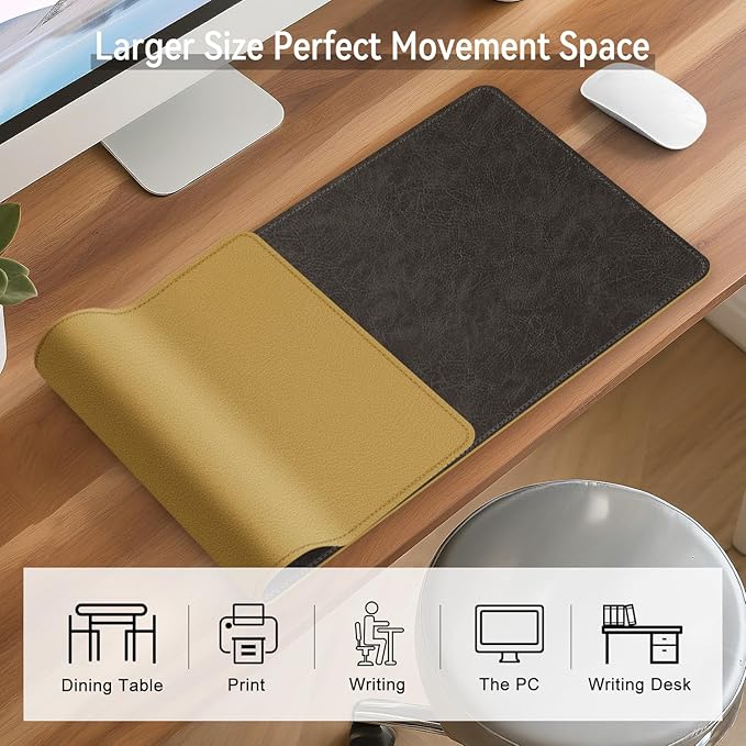 Imitation Crazy Horse Leather Desk Mat - Waterproof Desk Pad - Ideal for Large Mouse Pad and Desk Mats on Top of Desks (Terracotta+Yellow, 25"*13")