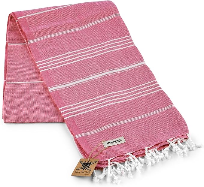 100% Organic Turkish Cotton Beach and Bath Towel, Peshtemal Towel Blanket, Quick Dry Sand Free, Oversized Light Compact, Diamond Weave, Prewashed, 71 x 39 Inches (Pink)