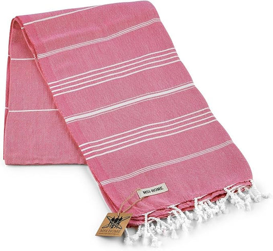 100% Organic Turkish Cotton Beach and Bath Towel, Peshtemal Towel Blanket, Quick Dry Sand Free, Oversized Light Compact, Diamond Weave, Prewashed, 71 x 39 Inches (Pink)