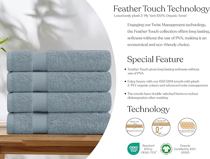 100% Organic Cotton Towels 650 GSM Plush Feather Touch Quick Dry Bath Sheet, Pack of 2 GOTS Certified, Oeko-Tex Green Certified, Organic Cotton Bath Sheet, 36"X70"