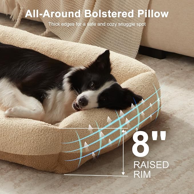 FURTIME Washable Dog Bed Extra Large Sized Dogs, Washable Comfy Fluffy XL Dog Bed, Removable Zipper Cover Machine Wash, Durable Sleeping Pet Cuddler Bed with Anti-Slip Bottom, 42x30x8 in, Beige