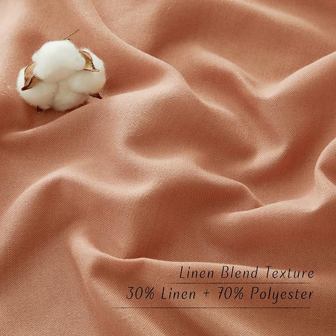 NICETOWN Burnt Orange Linen Curtains 84 inch Length 2 Panels, Rod Pocket & Back Tab Privacy Added Thick Flax Linen Burlap Light Filtering Window Drapes for Bedroom/Living Room, W55 x L84