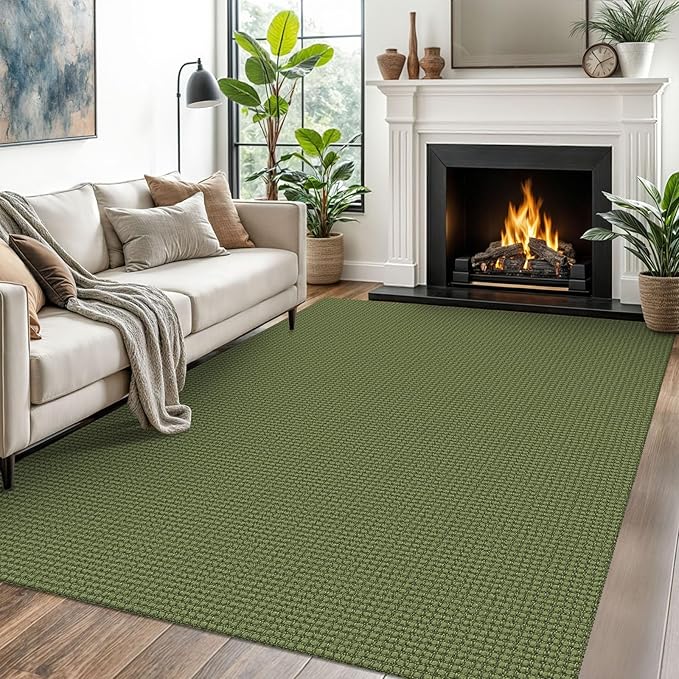EARTHALL Woven Area Rugs 5x7 Ft Washable Living Room Rugs Non Slip Rubber Backed Dining Room Rug Braided Bedroom Rugs Indoor Floor Carpet for Living Room, Bedroom, Dining Room, Green