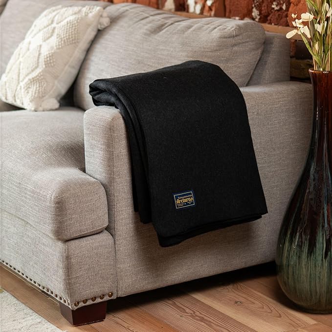 Arcturus Bighorn 100% Virgin Wool Blanket | Heirloom-Quality Wool Bedding for Home & Cabin | Warm, Thick & Durable (King Size, Raven Black)