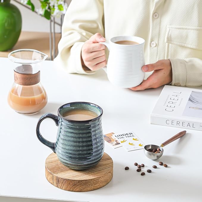 23 oz Large Ceramic Coffee Mugs, Handmade Cup with Large Handle, Big Tea and Coffee Cups for Office and Home, Microwave and Dishwasher Safe (White)