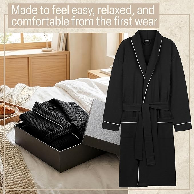 Get Trend Waffle Robes for Men M-3XL, Lightweight Soft Bathrobes, Cozy House Coat for Spa, Shower & Hotel