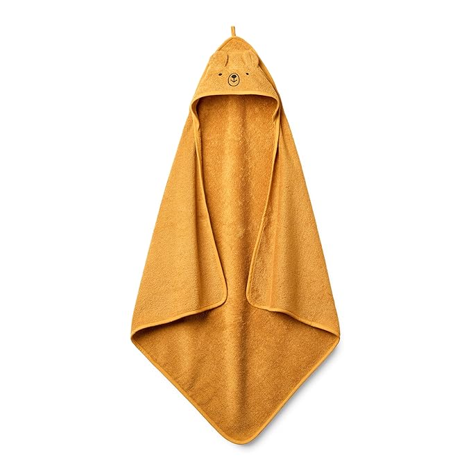 Hooded Baby Towel – 100% Organic Cotton Baby Bath Towels – Baby Boy and Girl Newborn Essentials - Super-Soft and Absorbent. (Bear - Autum Yellov)