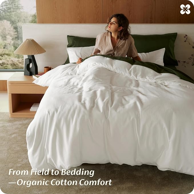Bedsure GOTS Organic Cotton King Duvet Cover Set, Pure White, 104" x 90" | for Sensitive Skin—8 Interior Ties Keep Insert Secure, Hidden Zipper, Breathable Comfort in Ivory with 2 Pillow Shams