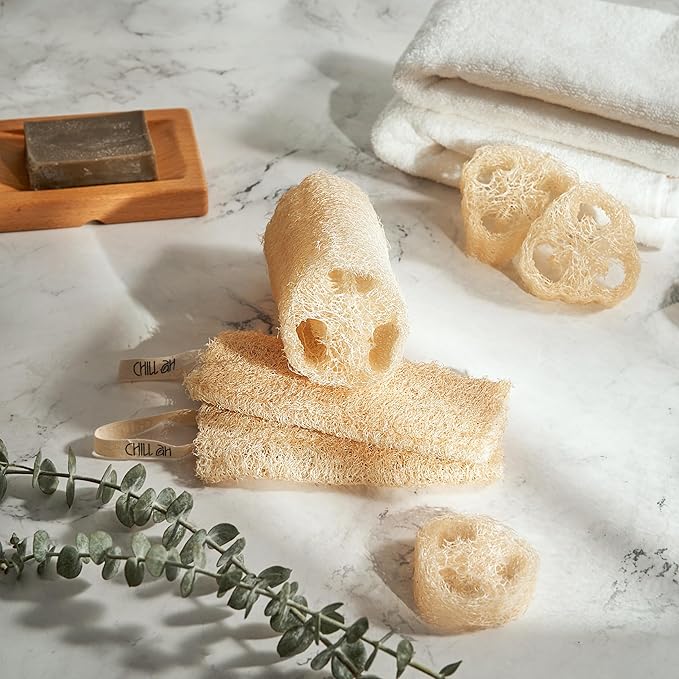 Chill Ah Green Glow Loofah Sponge Set – 100% Plant-Based, Dye-Free, Biodegradable, Scratch-Free, Handcrafted in Vietnam (2-Pack)