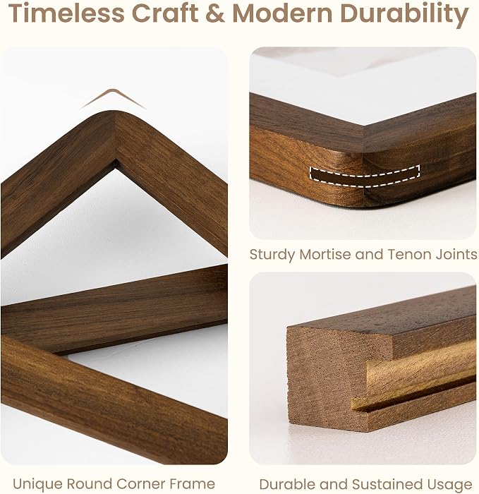 Fun Memories 9x12 Picture Frame - Solid Walnut Wood Frame with Real Glass, 9x12 Wooden Frame with Mat for 6x8, Perfect for Horizontal or Vertical Hanging by Wall, Natural Walnut