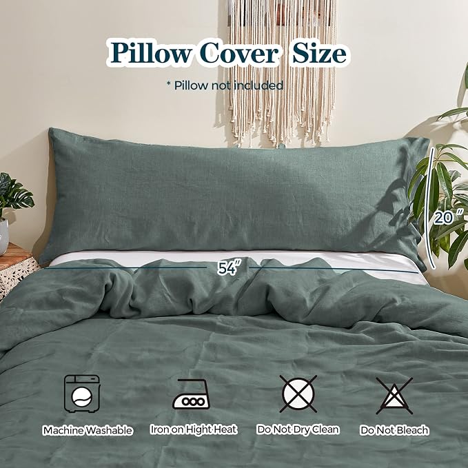 Simple&Opulence Body Pillow Cover 20" x 54",100% Pure Linen, Ultra Soft and Breathable, Body Pillowcase with Envelope Closure for Adults (Greyish Green)