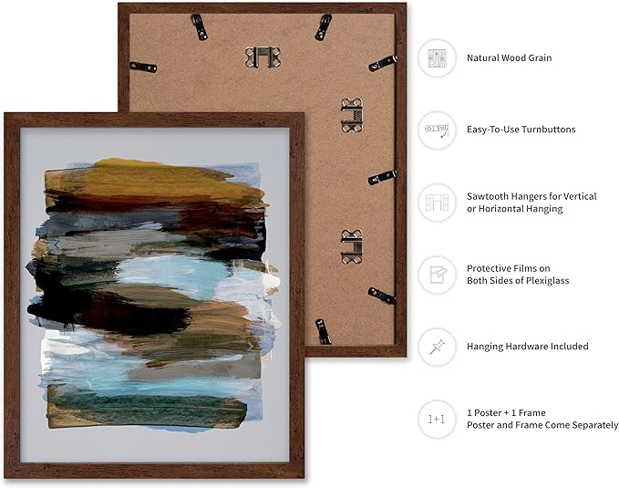 Monem Art Abstract Earth Tone Brushstroke Print - Modern Painterly Art Poster - Wall Decor for Living Room, Bedroom or Office - 16x20 Brown Framed Wall Art by Mareike Bohmer