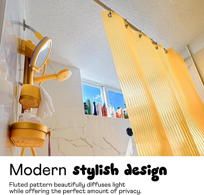 Sproos! - Fluted Shower Liner Yellow 72" x 72" - Prevent Water Splashes - Modern Stylish Design - Eco-Friendly Material - Easy Maintenance Durable Long-Lasting